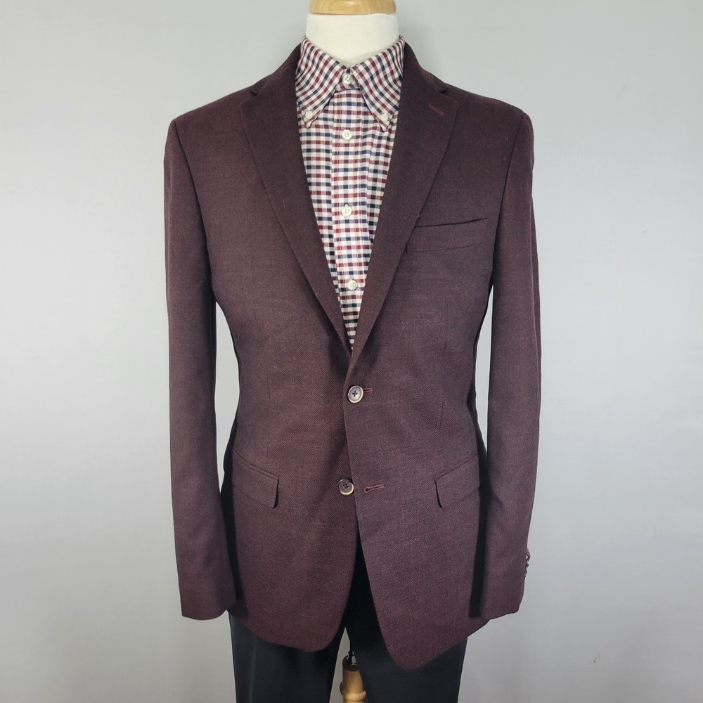 Tommy Hilfiger Men's Sport Coat Blazer Two Button Burgundy Wool Blend 40L